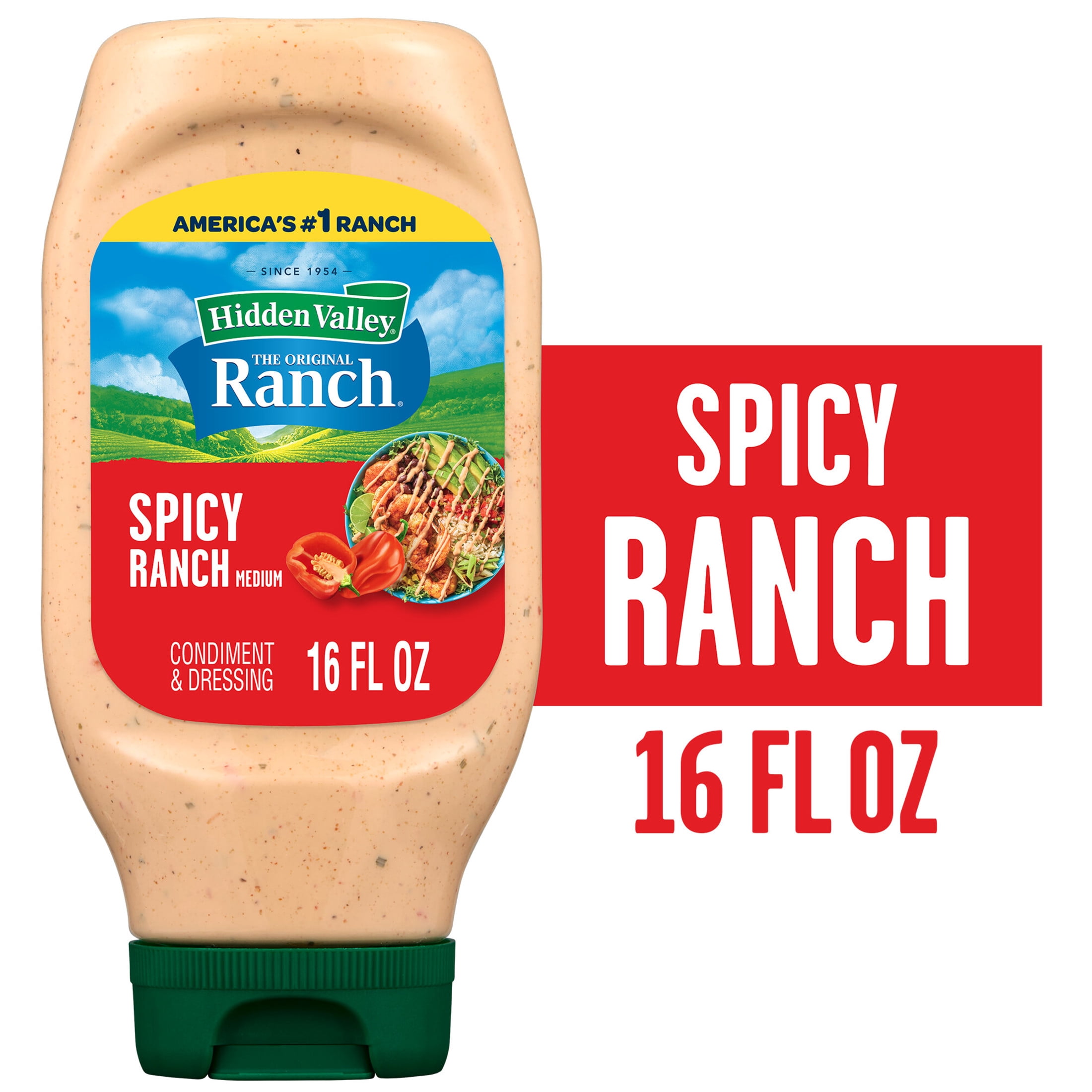 (6 pack) Hidden Valley Spicy Ranch Salad Dressing & Condiment, 16 fl oz Squeeze Bottle