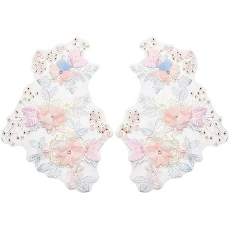 1set 2pcs 2 styles 3D Flower & Leaf Polyester Embroidery Sew on Appliques with Rhinestone Sewing Cloth Patches for Wedding Dress Cheongsam Colorful 199x291x0.1~7mm 1pc/style