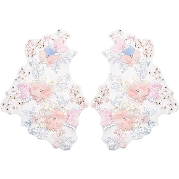 1set 2pcs 2 styles 3D Flower & Leaf Polyester Embroidery Sew on Appliques with Rhinestone Sewing Cloth Patches for Wedding Dress Cheongsam Colorful 199x291x0.1~7mm 1pc/style