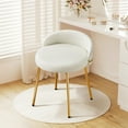thumbnail image 3 of Furniliving Modern Vanity Makeup Chair, Comfy Accent Chair with Low Back, Faux Leather Small Makeup Stool for Living, Bedroom, White, 3 of 10