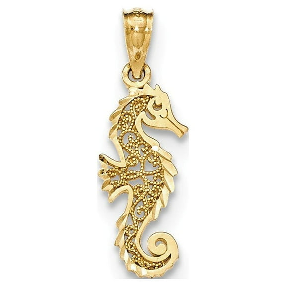 14k Yellow Gold Polished Filagree Seahorse Pendant - Measures 25x9mm Wide
