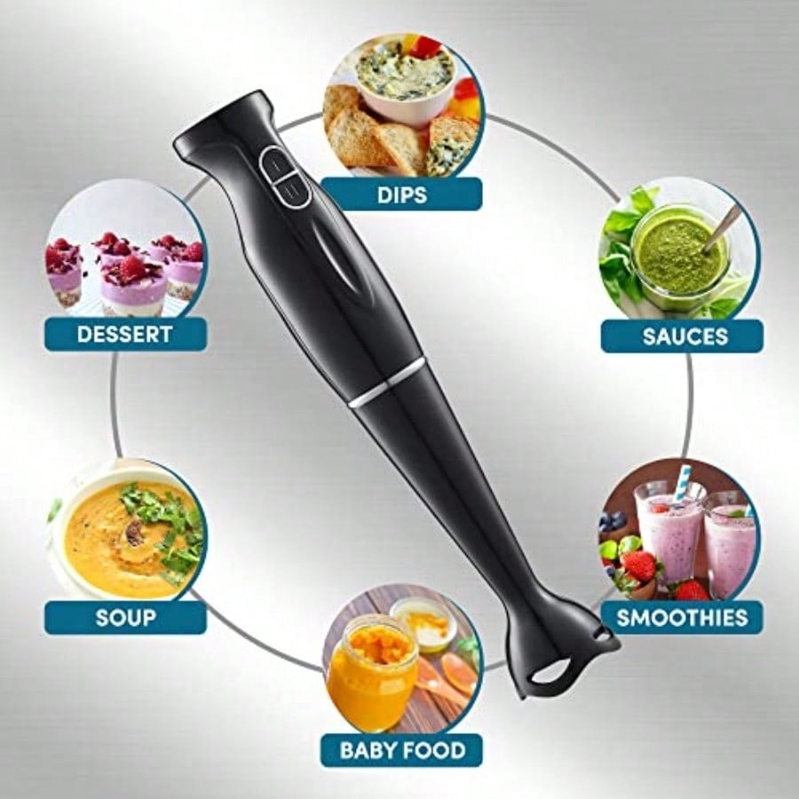 Immersion Hand Blender 300 Watts 2 Speed Mixing with Detachable Blades Detachable Wand Stick Mixer Smoothies Baby Food Soup Charcoal Black