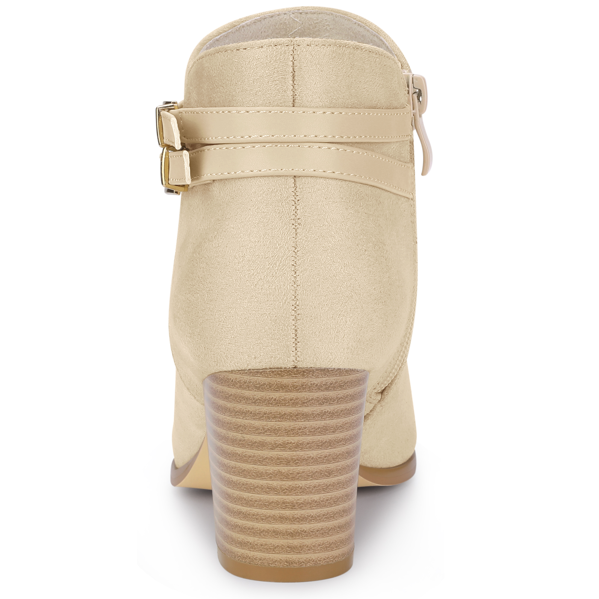DARING DIVA Strappy Pointed Toe Buckle Chunky Heel Ankle Booties Beige 7