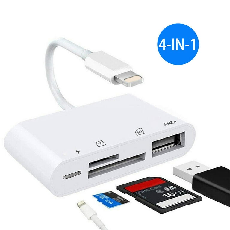 SD Card Reader for iPhone iPad, 4 in 1 Micro SD/SD Card Reader to iPhone  Adapter