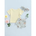 thumbnail image 4 of Gureui 3Pcs Toddler Infant Baby Girls Clothes Set Cartoon Ice Cream Car Print Short Sleeve Romper and Shorts  Headband, 4 of 7
