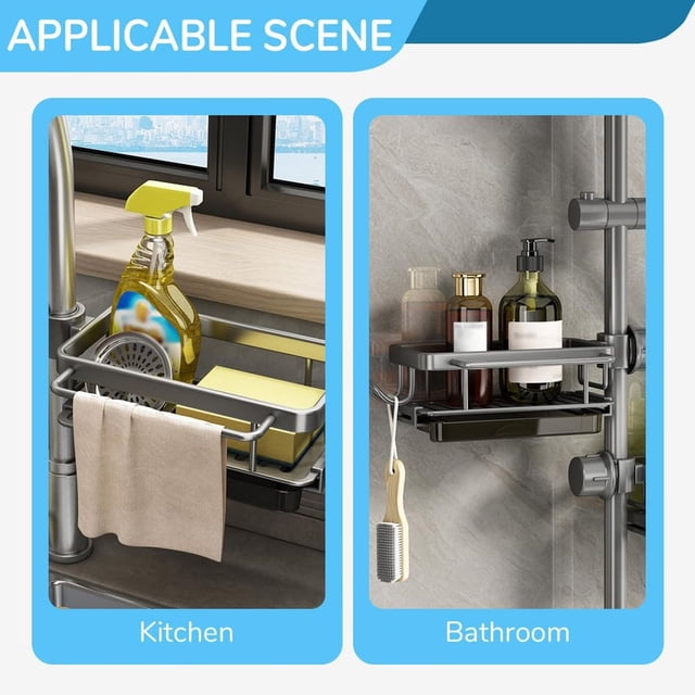 Classic Kitchen Accessories, Kitchen Faucet Organizer New Dish Sponge Holder Over Faucet Kitchen Caddy Organizer Multifunction Organizer Rack for 0.71.1inch Round Water Pipe