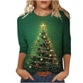 thumbnail image 2 of FDGIU Women's 3/4 Sleeve Christmas Tunic - Xmas Tree Glitter Print Crewneck Blouse, Cute Holiday Gift Tees, 2 of 5
