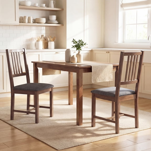 HOMCOM Wooden Dining Chairs Set of 2, Mid-Century Modern Upholstered Kitchen Chairs with Slat Backrest, Rubberwood Legs for Dining Room, Gray