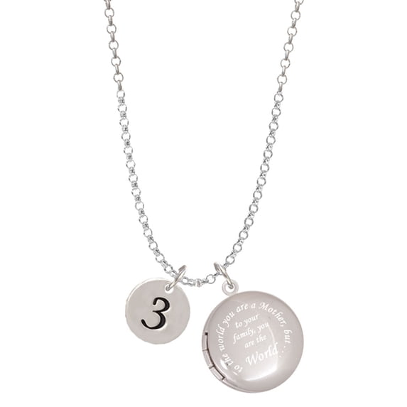 Delight Jewelry Silvertone Disc 1/2'' Number - 3 - To the World You are a Mother Locket Necklace