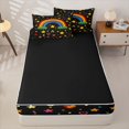 thumbnail image 4 of Manfei Watercolor Rainbow Zipper Queen Comforter Set with Fitted Sheet and 2 Pillowcases, Cute Stars Cloud Zipper Bedding Set, Black Orange, Black Reversible, 4pcs, 4 of 7