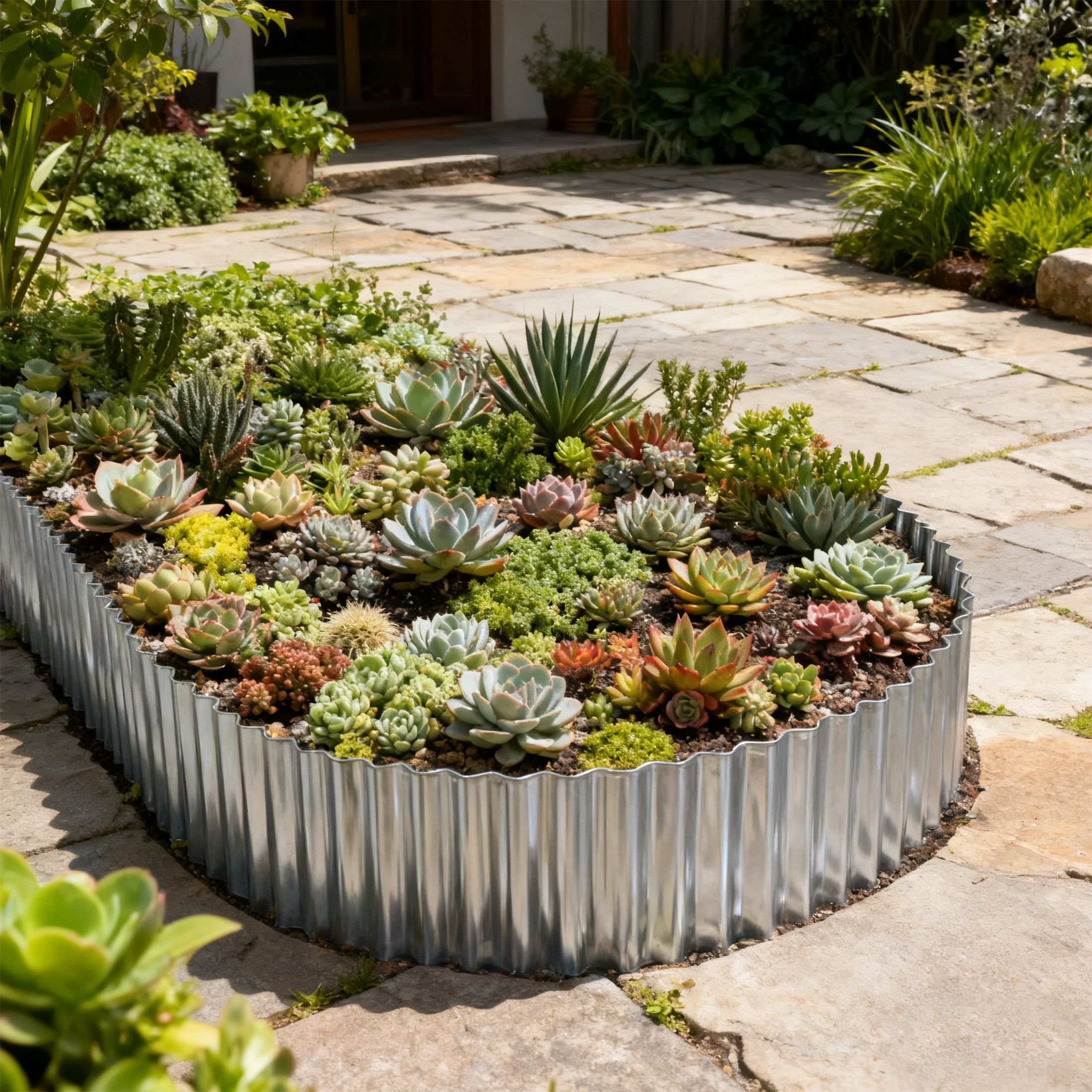 4W Galvanized Steel Garden Edging, 6.3" x 16.5' Corrugated Landscape Border, Flexible Lawn and Yard Edging Strip for Flower Beds and Tree Rings, Natural