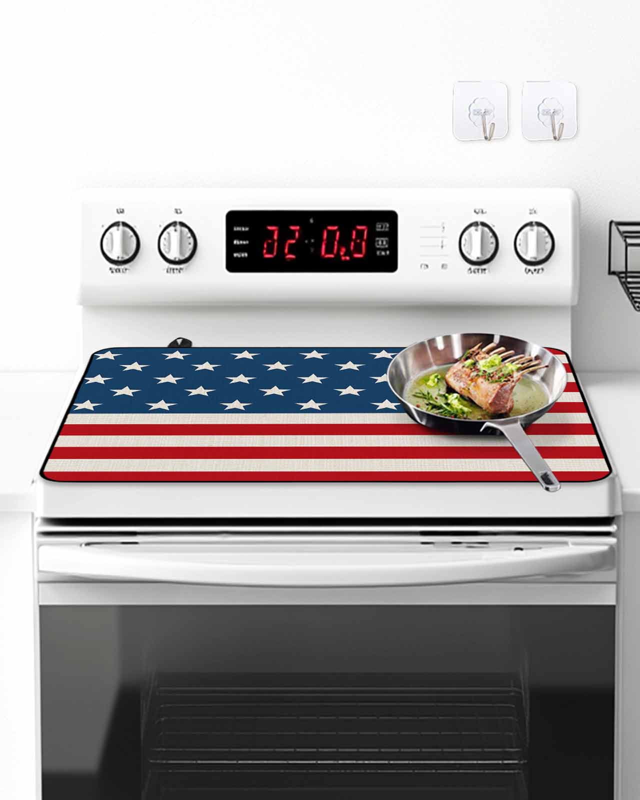 Stove Top Covers for Electric Stove, 4th of July Glass Stovetop Cover Protector, Red Stripes Independence Day Induction Cooktop Protector Oven Mat for Kitchen Countertop 24"x21"