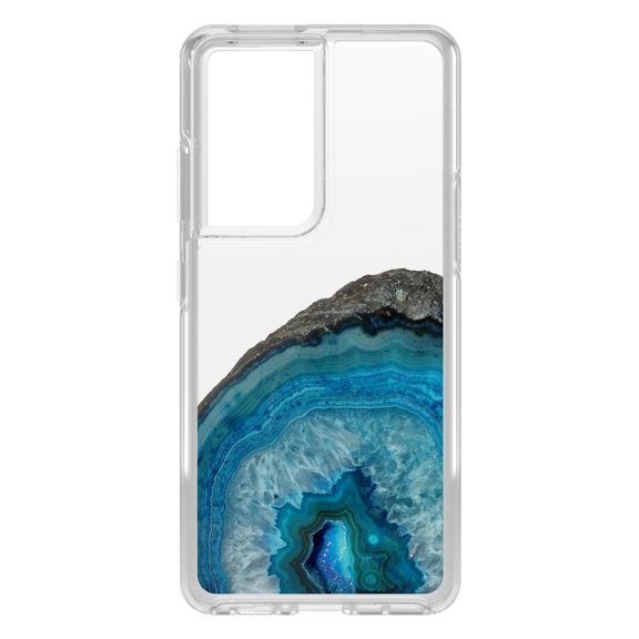 DistinctInk Clear Shockproof Hybrid Case for Galaxy S21 ULTRA 5G (6.8" Screen) - TPU Bumper Acrylic Back Tempered Glass Screen Protector - Blue Teal Geode Crystal