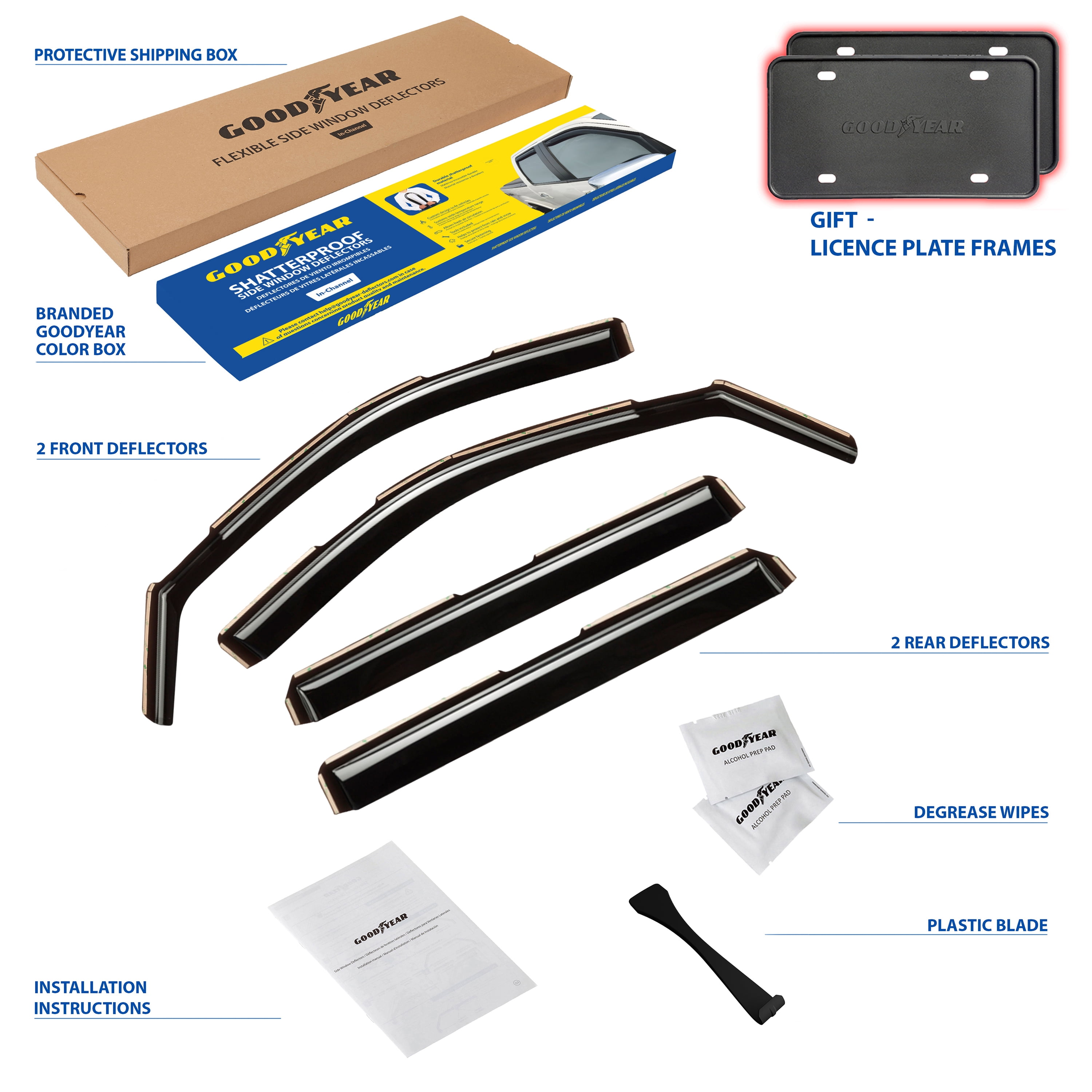 Goodyear Shatterproof in-Channel Window Deflectors for Chevrolet (Chevy) Silverado/GMC Sierra 1500 2019-2026 Crew Cab,Rain Guards,Window Visors,Vent Deflector, Truck Accessories,4pcs- GY003415LP