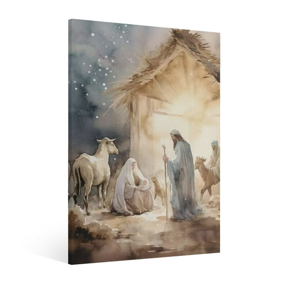 Vintage Jesus Nativity Scene Canvas Wall Art Paint Framed , Christian Watercolor Jesus Wall Art Decor,Christmas Wall Religious Artwork for Home Living Room,Bedroom Wall Decor