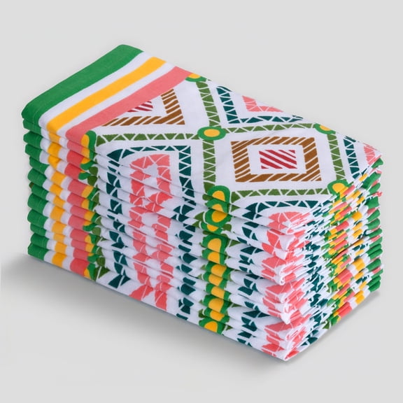Fingercraft Cloth Napkins, Set of 12 Cotton Printed Napkins Cloth 20 x 20 Inch Large, Mitered Corner Washable Table Napkins Perfect for Everyday Dining Weddings Holidays Christmas Diamond Mosaic