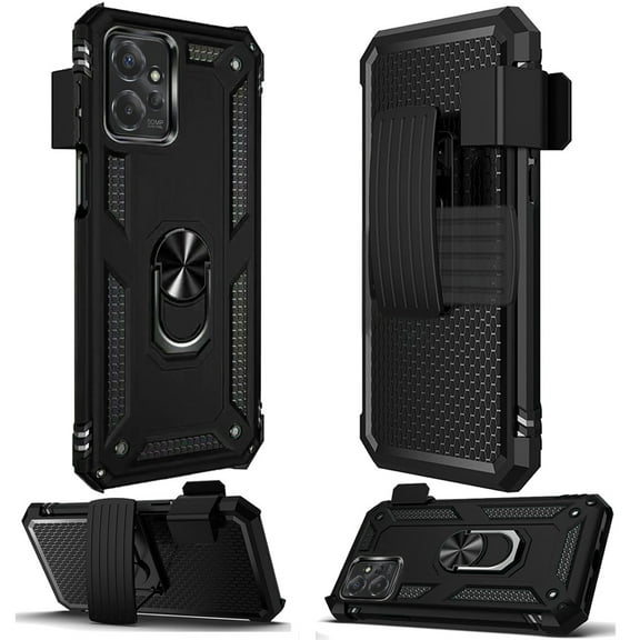Military Grade Hybrid Case with Belt Clip Holster for Motorola Moto G Power 5G 2023 - Black