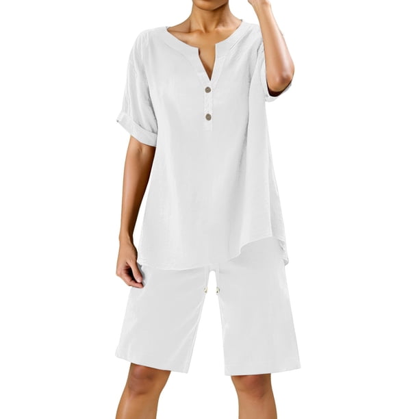 Conjuntos de 2 piezas para mujer: blusa de pierna ancha y pantalones elásticos, camisa informal de manga corta, ropa urbana de moda para el verano