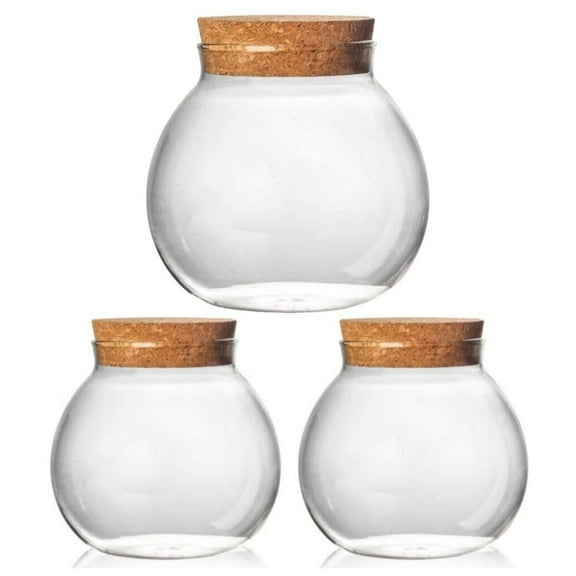 3pcs Round Glass Jars with Cork Lid – 17oz Wedding Candy Jar Kitchen Storage Jar, Perfect for Tea, Biscuits, Cereals, Flour, Beans, Spices, Coffee Beans etc