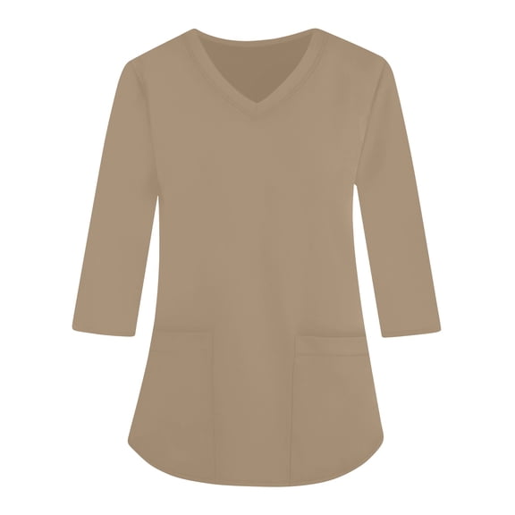 Scrubs For Women V Neck 3/4 Sleeve Scrub Tops With 2 Pockets Solid Skin friendly Nurse Shirt Quick drying Work Uniform Khaki 2XL