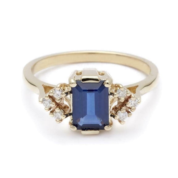 HeartsAndYou 1.2ct Natural Blue Sapphire & Diamond Accents Ring 100% 14k SOLID Yellow Gold