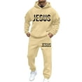 thumbnail image 2 of Jogging Suits for Men 2 Piece Set letter print Relaxed Fit Hoodie Sweatshirt and Joggers Sweatpants Sets Casual Pullover Suit with Pocket Beige L, 2 of 4