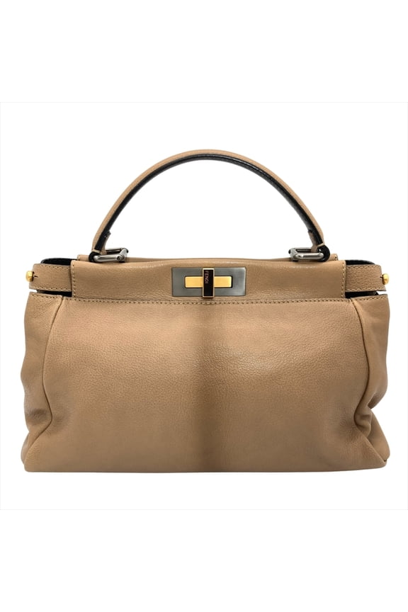 Pre-Owned Fendi Peekaboo Medium Handbag, Leather, 2579-8BN211-BFQ 098, Camel, Gold,... (Good)