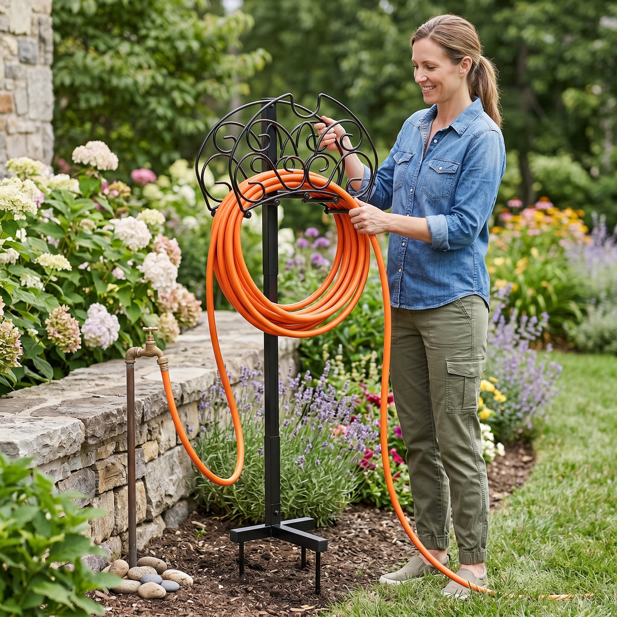Resenkos Detachable Freestanding Hose Holder for Outdoor Yard Garden Lawn