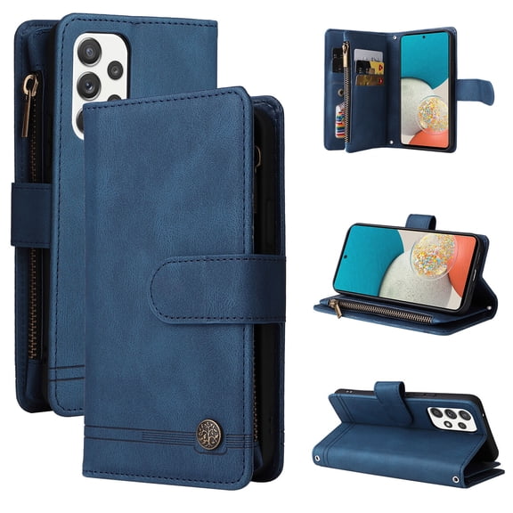 Case for Samsung Galaxy A53 5G Cover Zipper Pocket Wallet Case Magnetic Protective - Blue