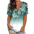 thumbnail image 1 of Top de mujer con estampado floral y cuello en V profundo Blusa de manga corta Blusa holgada informal de verano Verde L, 1 of 6
