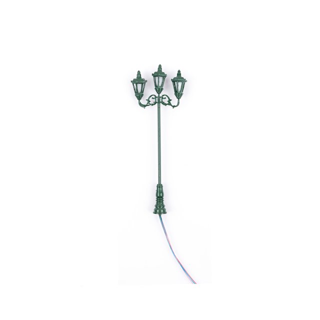 Cateissary 1:87 farolas LED estilo Vintage tren de ferrocarril 3 cabezas luz nocturna miniatura DIY luz blanca cálida para patio jardín Artesanía Luz verde/blanca