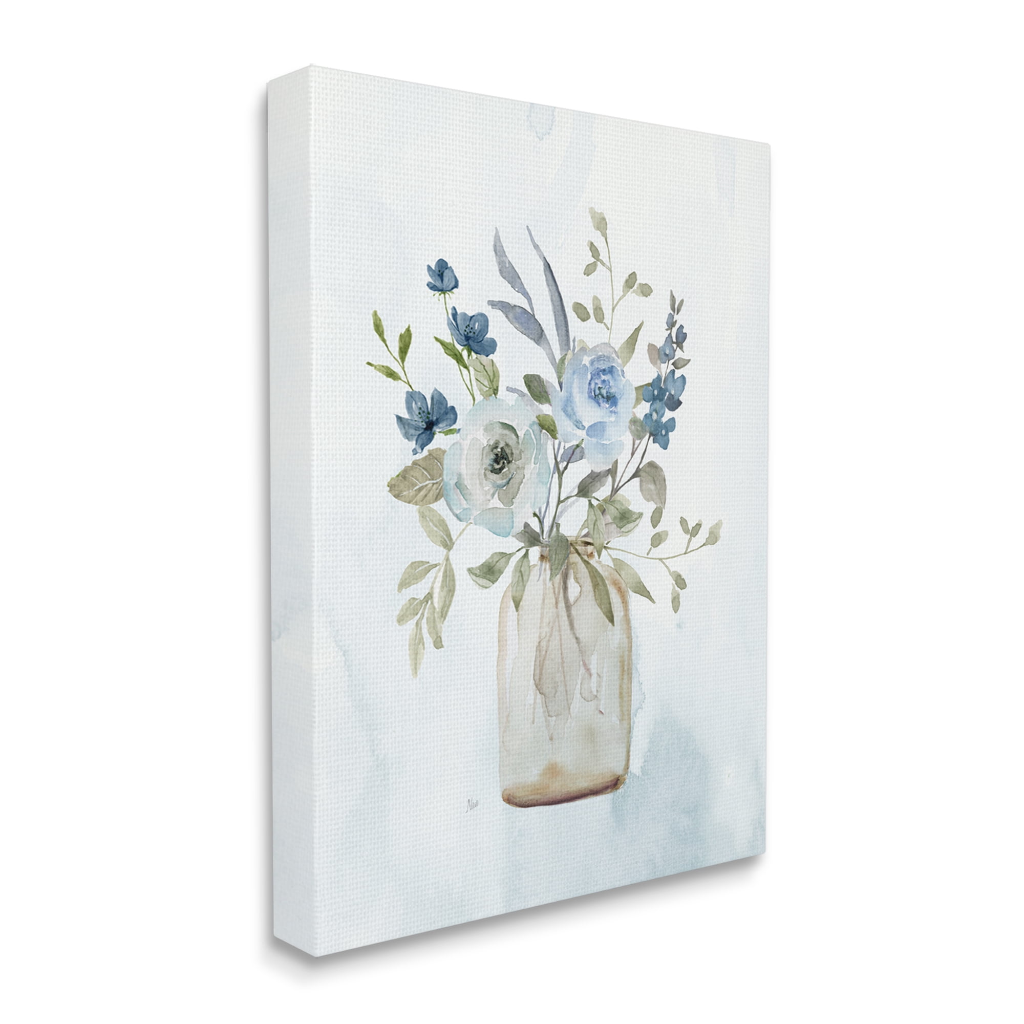 Stupell Industries Blue Bouquet in Jar Botanical & Floral Painting Gallery Wrapped Canvas Art Print Wall Art, 36 x 48