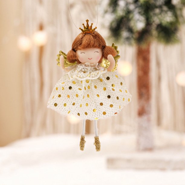 Adornos de muñeca de ángel de Navidad, falda de burbujas de lunares, adornos colgantes de ángel, lindos adornos colgantes de niñas ángel, colgante de árbol de Navidad, decoración navideña para el