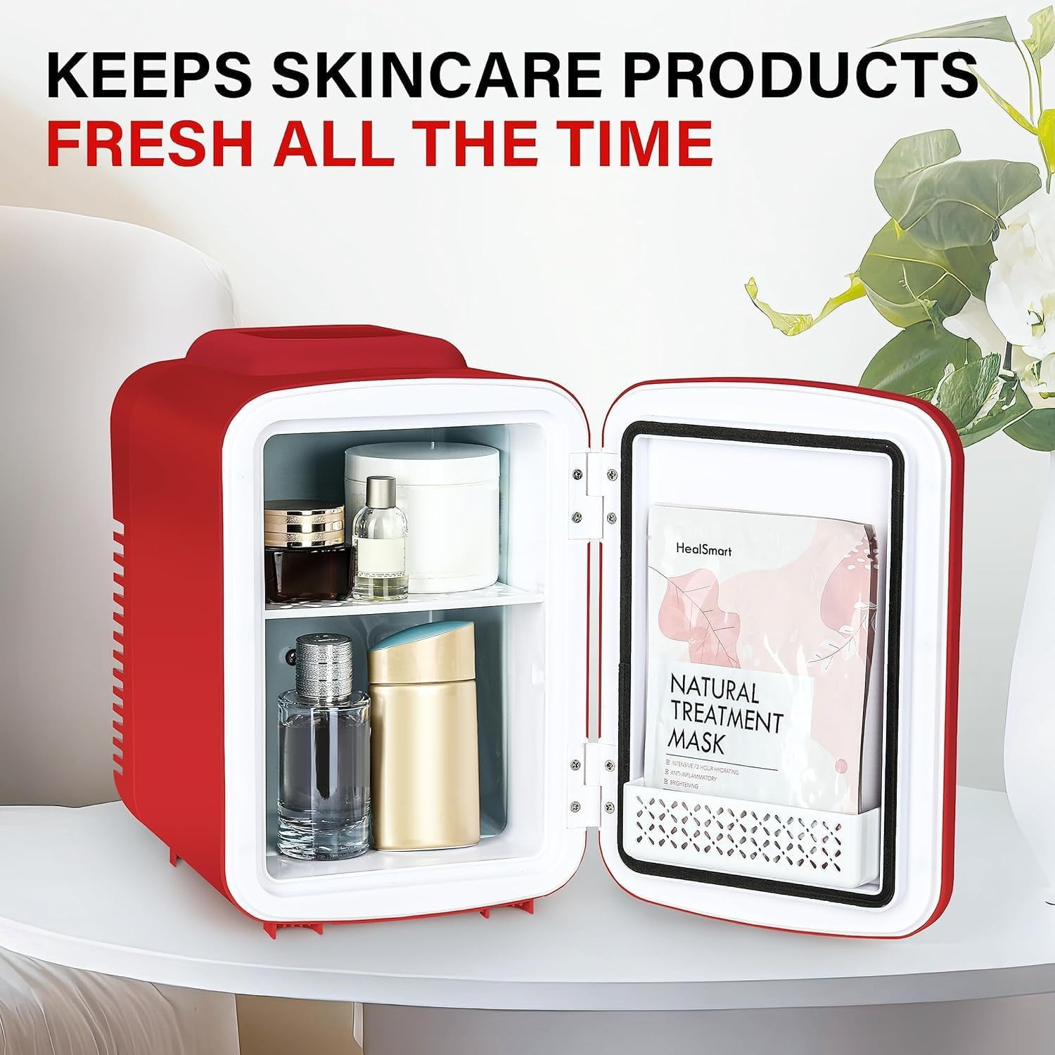 Portable  Fridge 4L Red Cooler Warmer for Skincare Cosmetics Beverage Food Bedroom Office Dorm -
