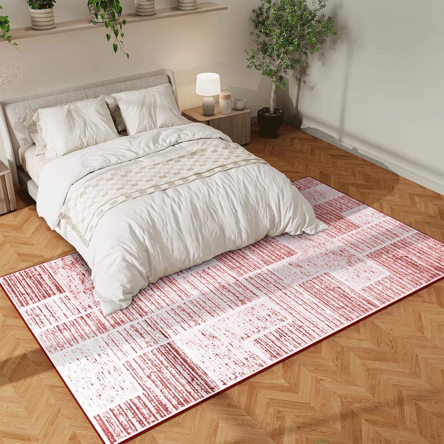 Lochas Soft Area Rug Fluffy Modern Flannel Rugs Floor Mat Carpet for Living Room Bedroom Home Decor,6'x9',Red