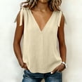 thumbnail image 4 of ClodeEU Women's V Neck Sleeveless Tie-Shoulder Blouse ,Loose Fit Casual Summer Top Beige,Women's Plus L, 4 of 8