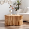 thumbnail image 2 of 31.5" Retro Fashion Style Cylindrical Coffee Table with Vertical Texture Relief Design,Suitable for Living Room,Office,and Dining Room, 2 of 14
