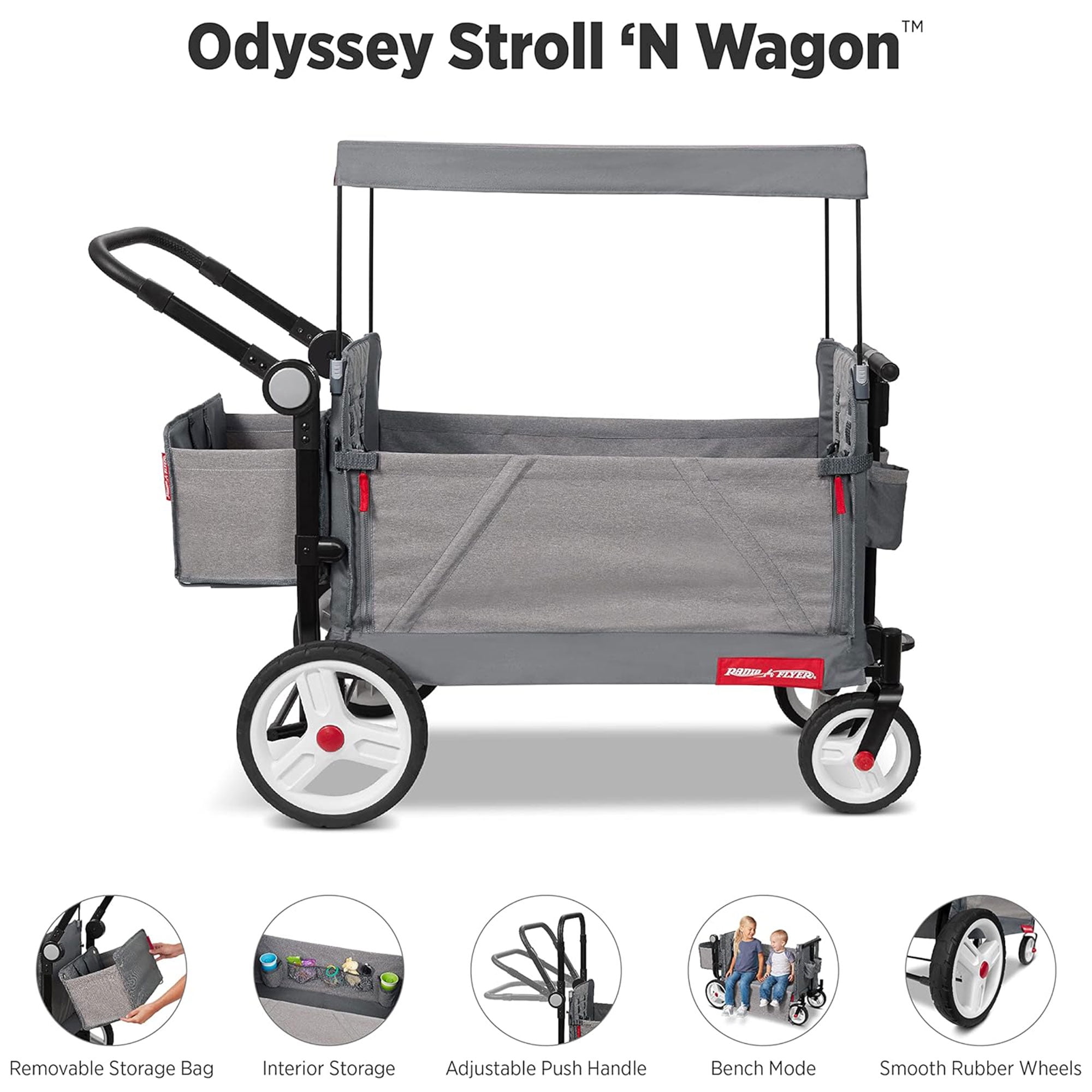 Radio Flyer Odyssey Stroller Wagon Baby Stroller Wagon with Canopy and Bag Grey Walmart