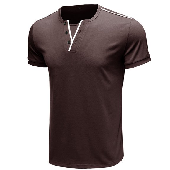 SMihono Clearance Short Sleeve Half Button Up Henley Neck Loose Casual Trending Blouse Tops Lapel Shirts for Men Solid Color Plus Size Summer Fashion Male Leisure Brown 6