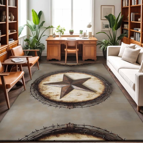 Area Rugs 2.7'x5', Texas Star Retro Carpet Runner Indoor Outdoor Rugs Home Decor Aesthetic, Country Pentagram Modern Abstract Non Slip Mats Washable Accent Rug for Living Room Bedroom