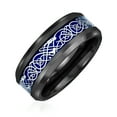thumbnail image 1 of Dark Blue Black Two Tone Celtic Knot Dragon Inlay Couples Titanium Wedding Band Rings for Men for Women 8MM, 1 of 5