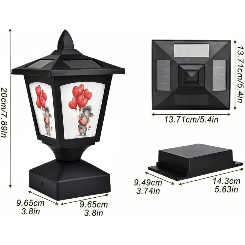 Solar Post Cap Light Outdoor, Fits 4x4 5x5 6x6 Wood Posts, Waterproof LED Fence Post Light for Deck Patio Garden Yard Decoration, Removable Design Panel (Black, 1 Pack) (Heart2)