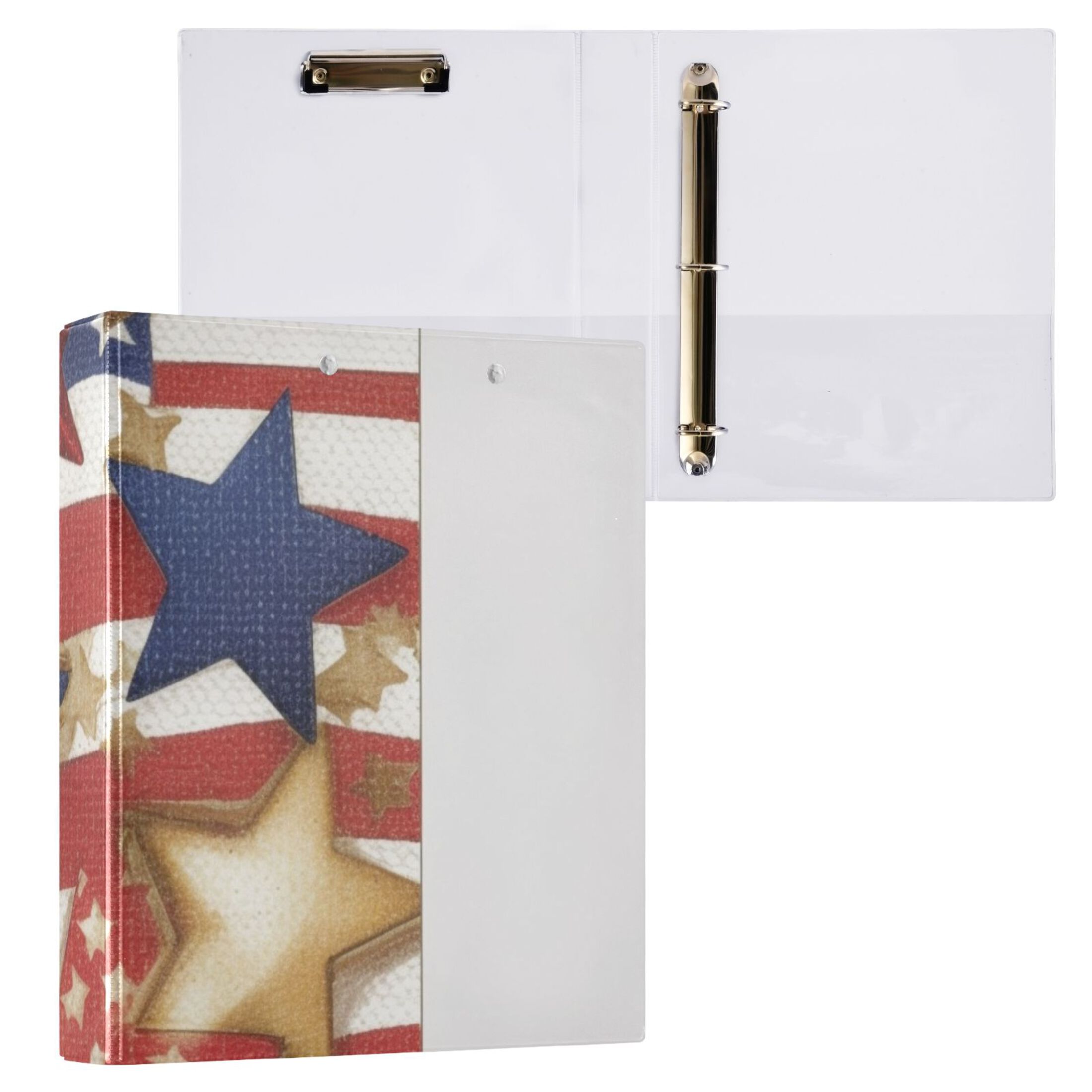 American Flag Stars 3 Ring Binders 1.5 inch Hardcover File Folders with Interior Pockets A4 Size Organizer for School Office Hospital Set of 2