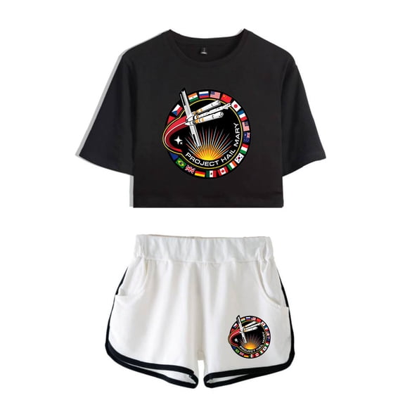 Project Hail Mary Movie Mission Patch Space 2-Piece Outfit – Women’s Crop T-Shirt and Shorts Set , Casual Streetwear for Sci-Fi Movie Fans Gift Merch