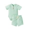 thumbnail image 1 of Diconna 2Pcs Unisex Baby Summer Outfits, Ribbed Romper + Elastic Waist Shorts, 1 of 7