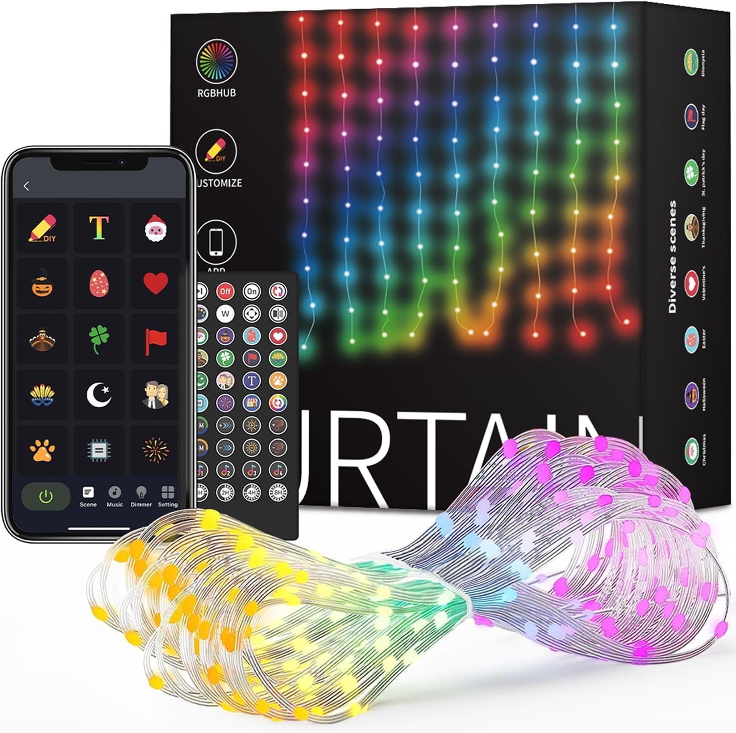 540 LEDs Smart WiFi RGBW Color Changing LED Window Lights with Alexa 4th of July Curtain Lights App & Remote Control Music Sync DIY Flag Waterproof Decor 5 x 6 FT