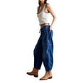 thumbnail image 2 of Women'S Casual Loose Low-Rise Denim Cropped Pants Elastic Waistband Pockets Blue XXL, 2 of 10