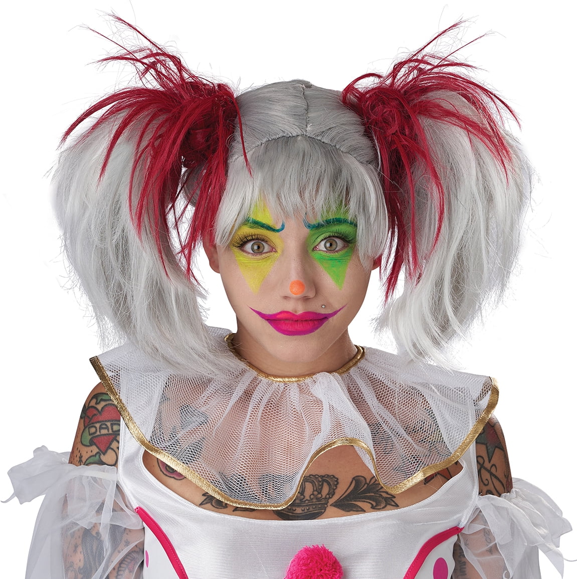 Glow in the Dark Punk Pigtails Wig (Red/Grey)