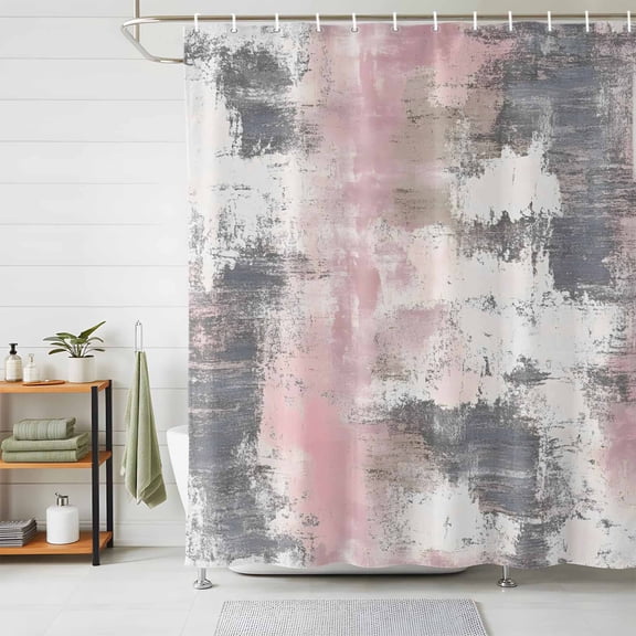 Shower Curtains for Bathroom, Pink Grey Abstract Waterproof Fabric Shower Curtain, Modern Minimalist Smear Art Decorative Bathroom Curtain for Bathtub, 72"x84", No Hooks Included