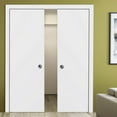 thumbnail image 3 of Sliding Double Pocket Door with Frames | Planum 0010 White Silk | Kit Trims Rail Hardware | Solid Wood Interior Bedroom Bathroom Closet Sturdy Doors -84" x 96" (2* 42x96), 3 of 6